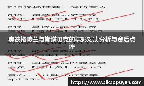奥德格陵兰与斯塔贝克的精彩对决分析与赛后点评